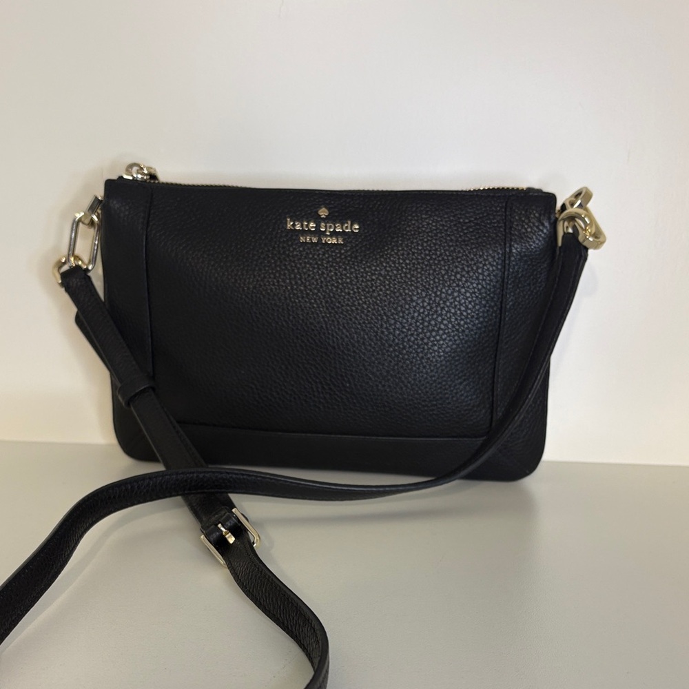 kate spade Black Pebbled Leather Crossbody Bag with Gold Hardware
